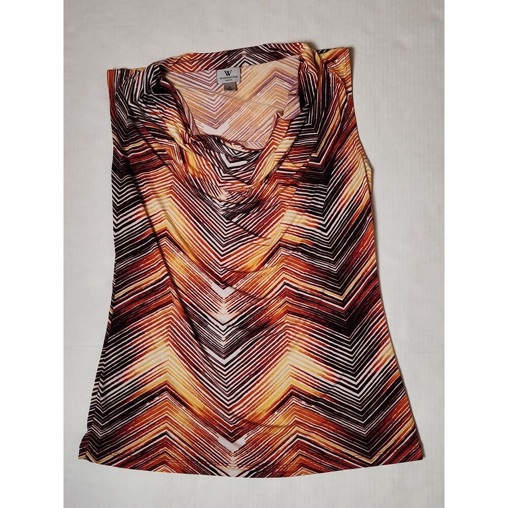Worthington Stretch Sleeveless Cowl Neck Top Women’s Medium Chevron Fall Colors